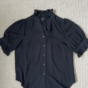 Ann Taylor Black Puff Sleeve Blouse, Size Small